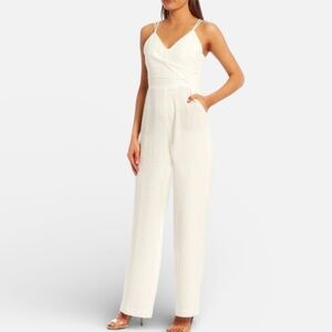 Dress the Population Braxton V-Neck Wide Leg Jumpsuit Off-White NEW Large